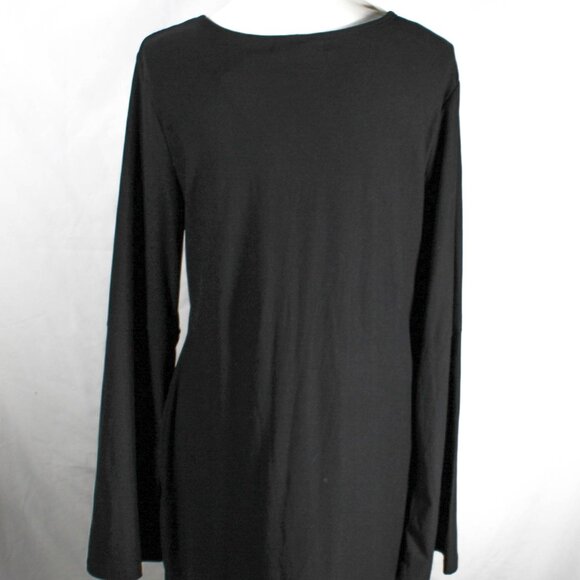 NWT Goth Witchy Plus Size 2X Black Bell Sleeve Corset Stitch Up Neckline Dress - Picture 10 of 12